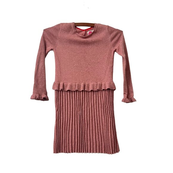 Mini Boden Pink Metallic Pleated Ruffle Long Sleeve Dress Girls Size 7-8 Years - Picture 1 of 5